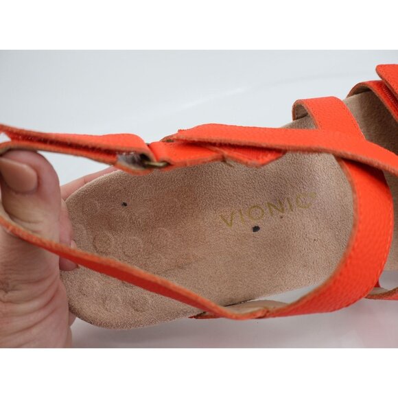 Vionic Raya Sandals Womens 10 Orange Leather Wedge Orthotic Adjustable - Picture 10 of 11